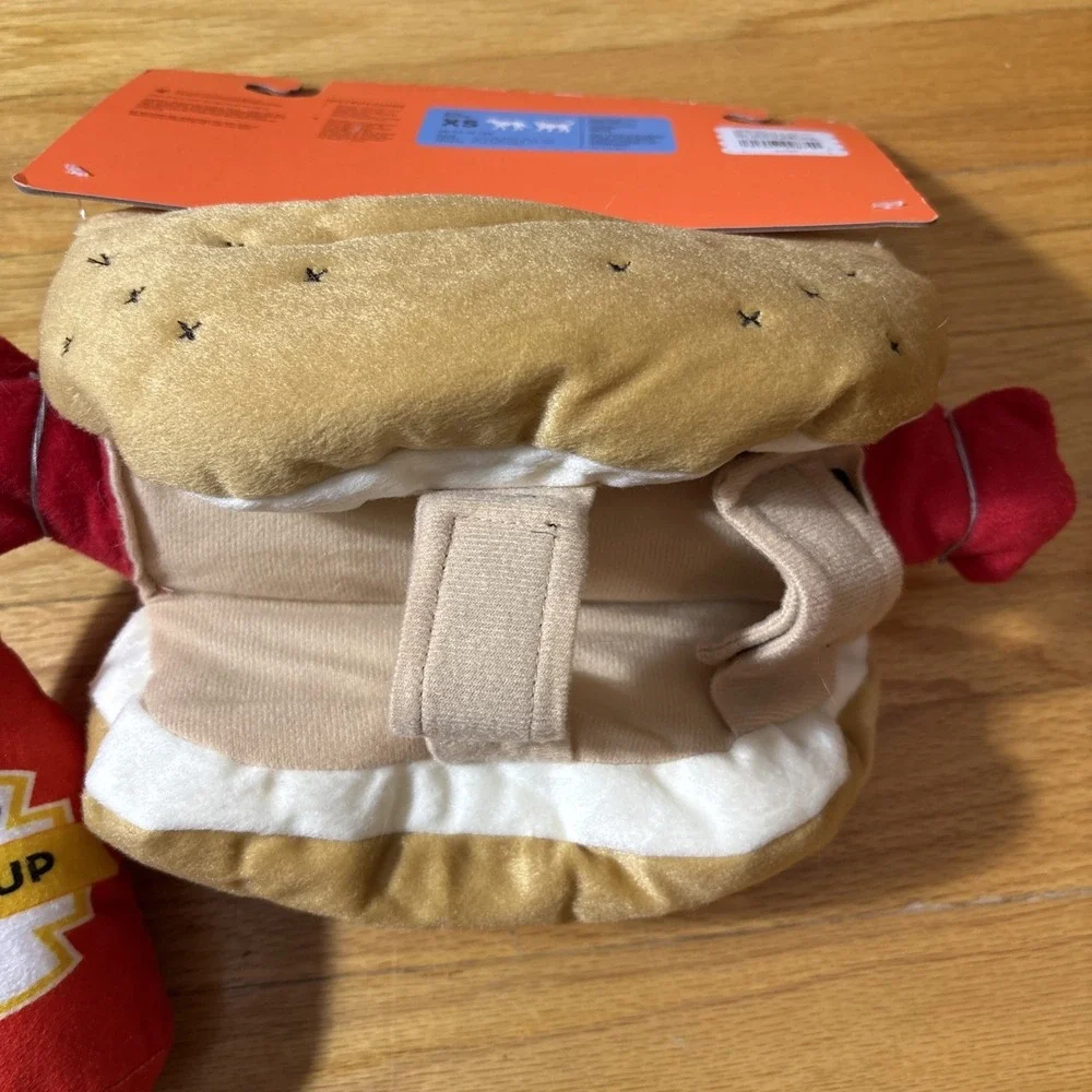 Dog Cat Pet Costume Hot Dog Ketchup New‎ Halloween Cosplay Parade Size XS Small